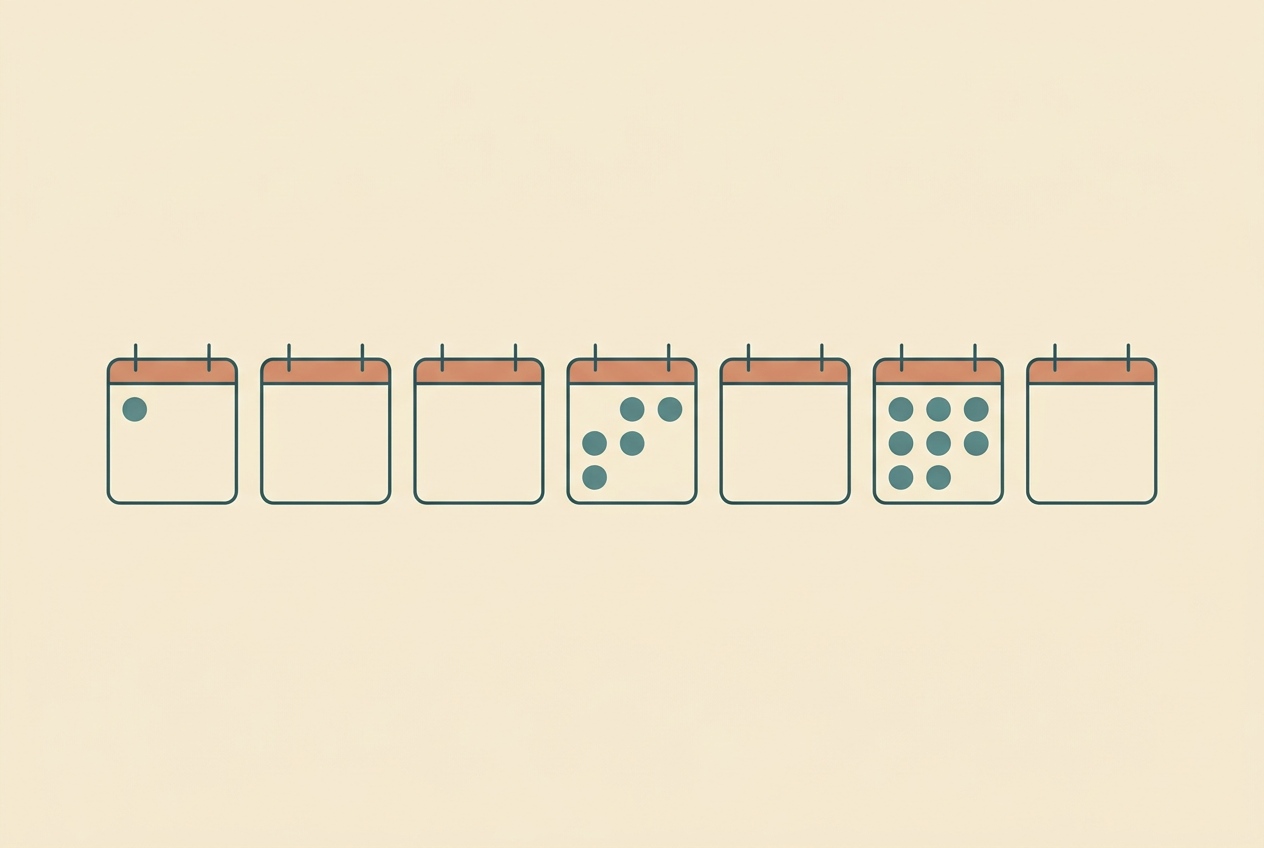 Flat vector illustration of calendar squares marked with one, three and six dots