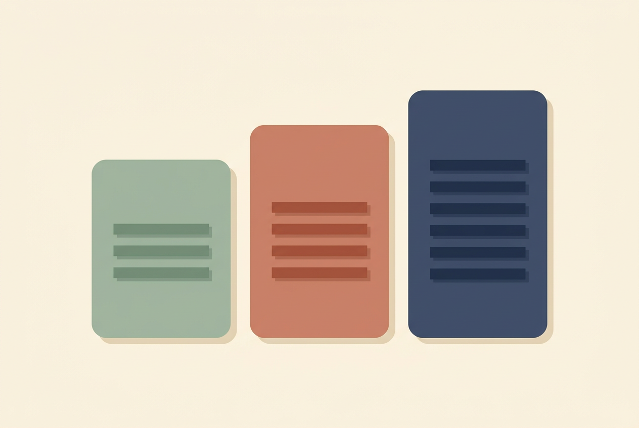 Flat vector illustration of three pricing tiers of increasing height on a cream background