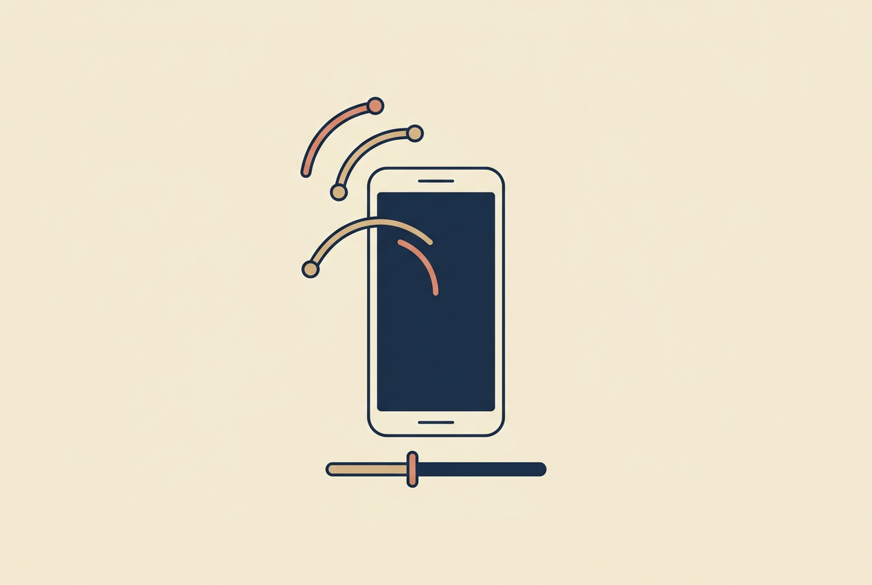 Flat vector illustration of a vertical phone frame with motion arcs and a short video timeline