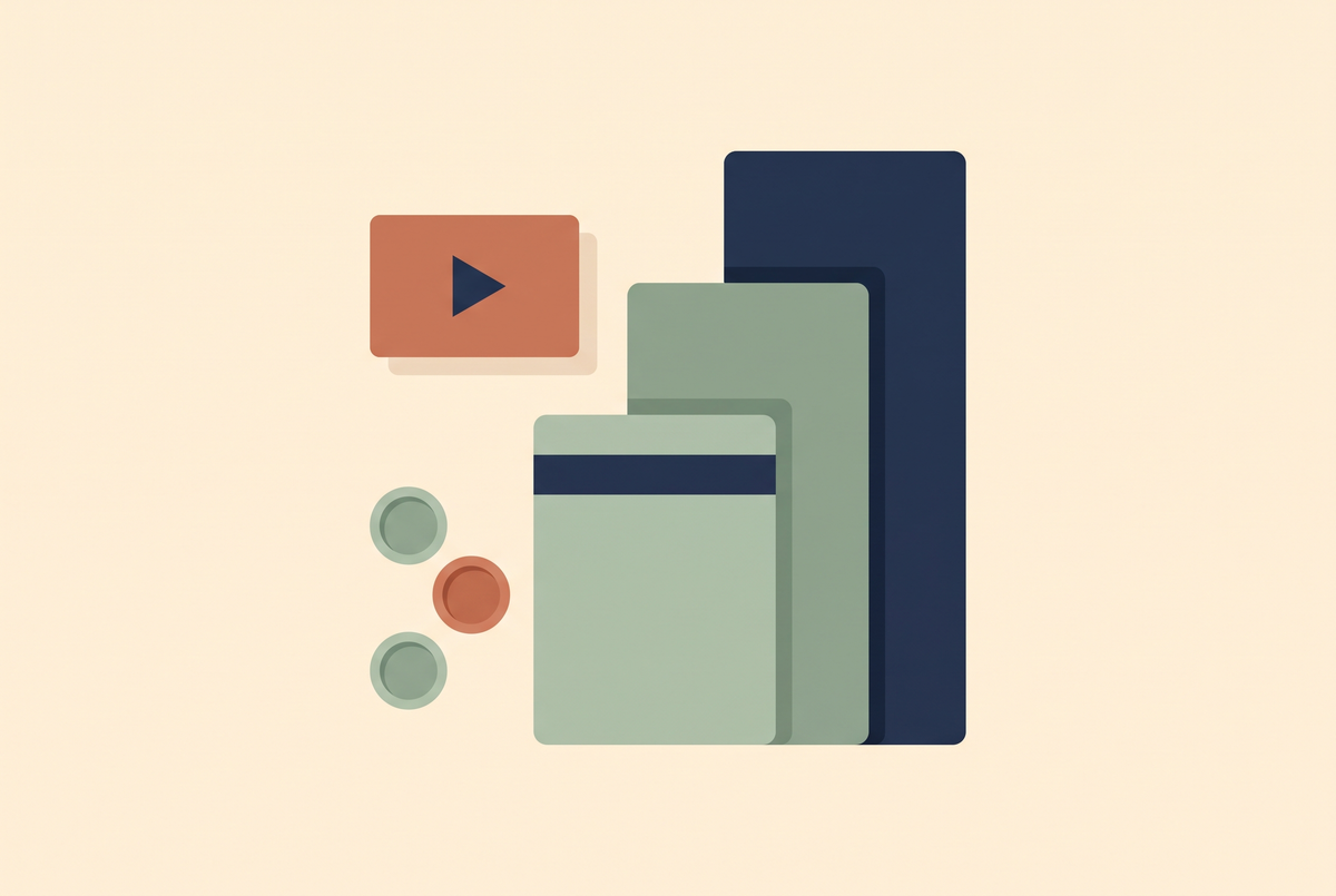 Flat vector illustration of three pricing cards beside a video player and credit coins