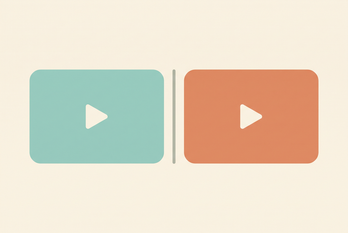 Flat vector illustration of two video frames side by side separated by a divider