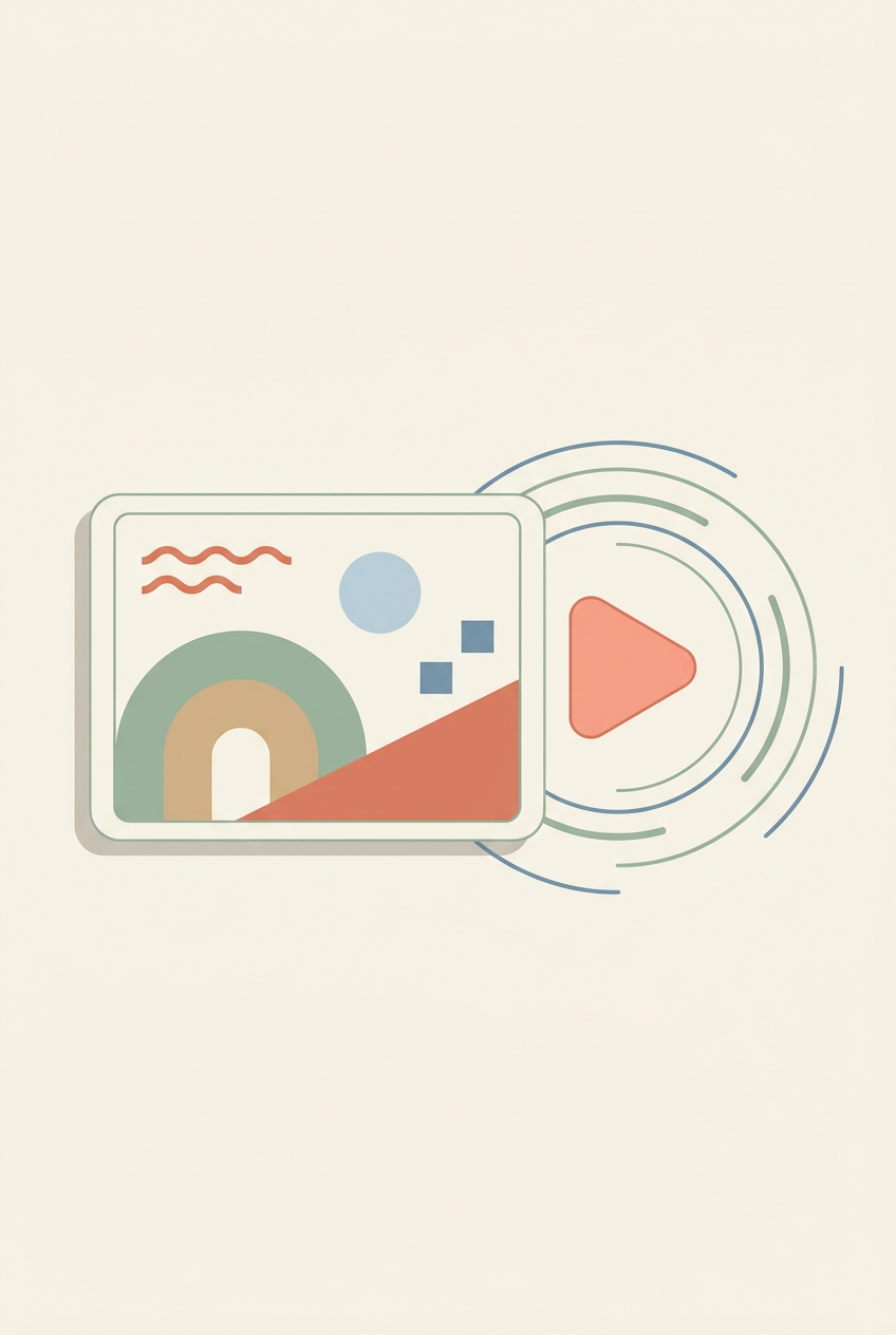 Flat illustration of a video player card with motion arcs beside it, representing what a single AI video generation costs