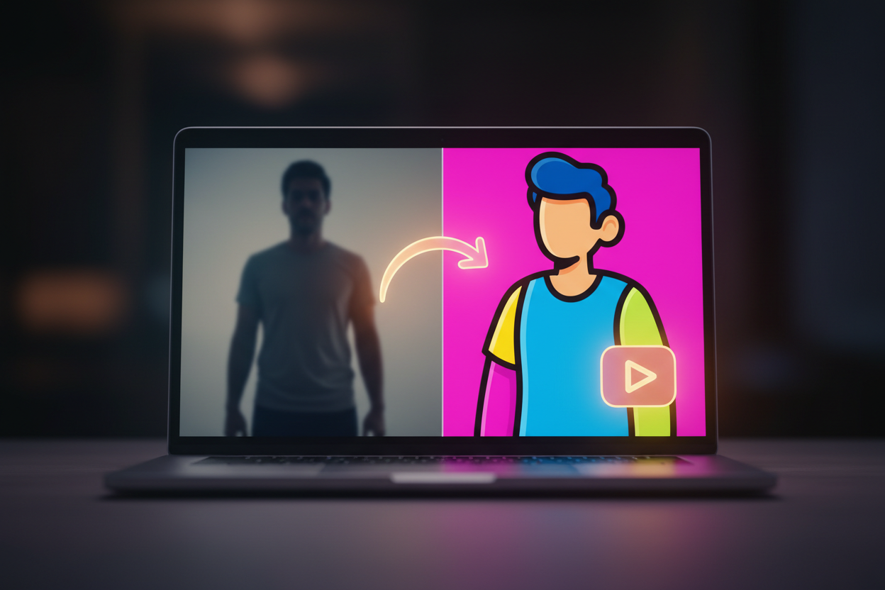 An AI cartoon generator turning a photo into a cartoon-style video