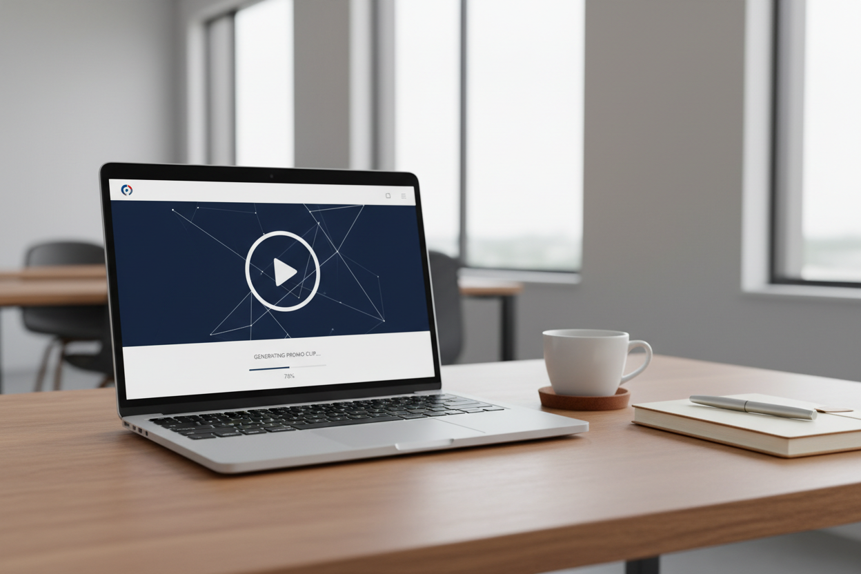 Using an AI video generator to make a branded business promo on a laptop