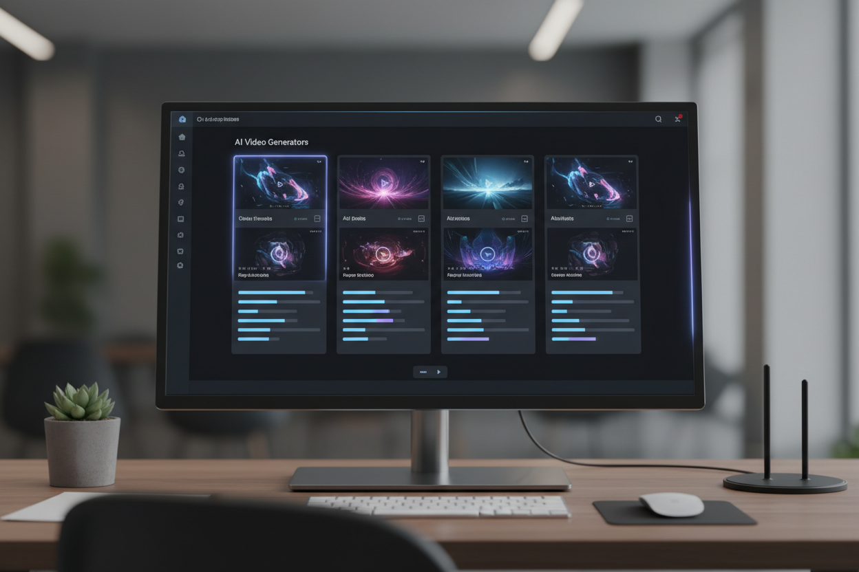 Best AI video generators compared side by side on a monitor
