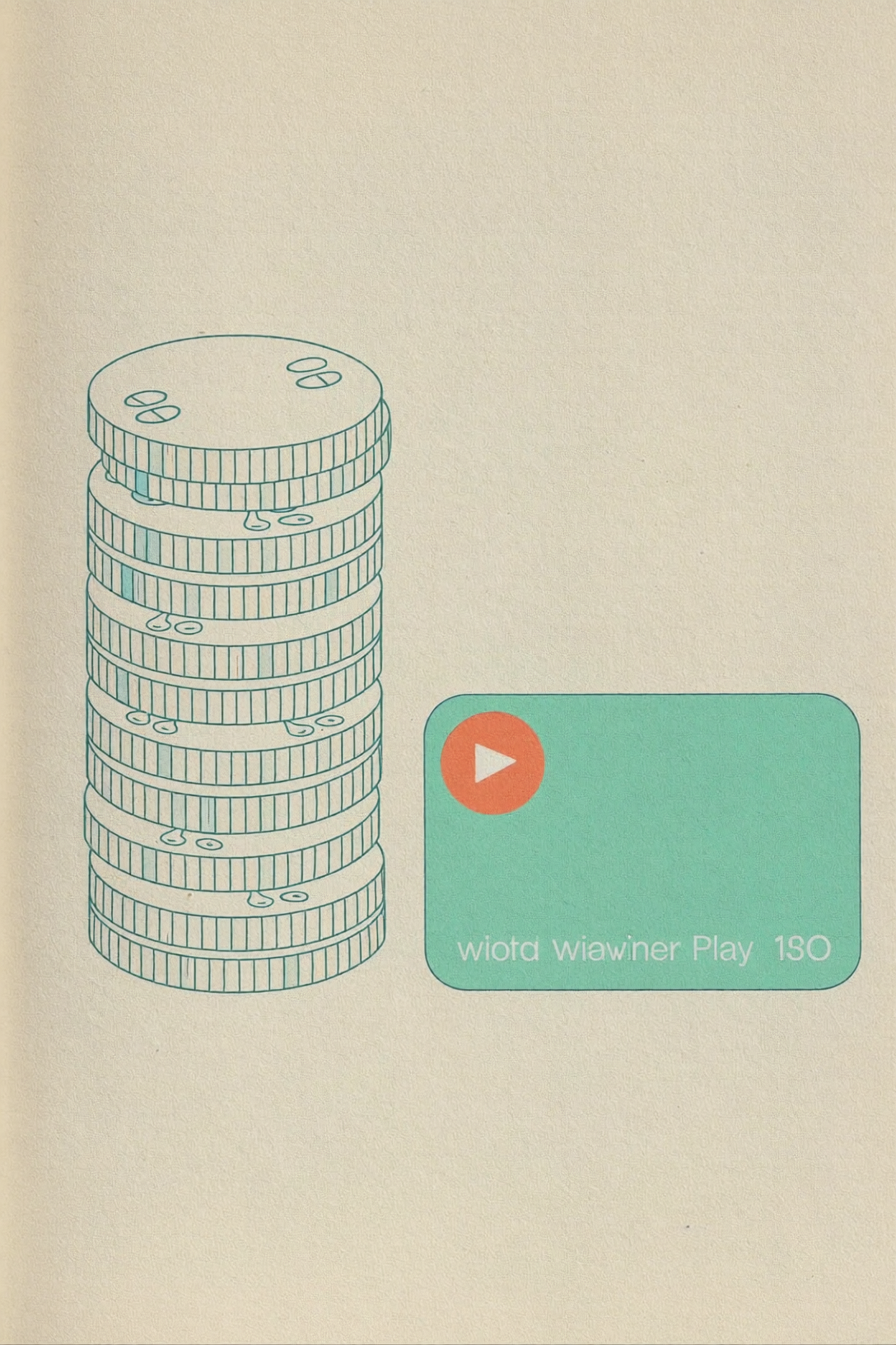 Flat vector illustration of a stack of credits beside a video play button card