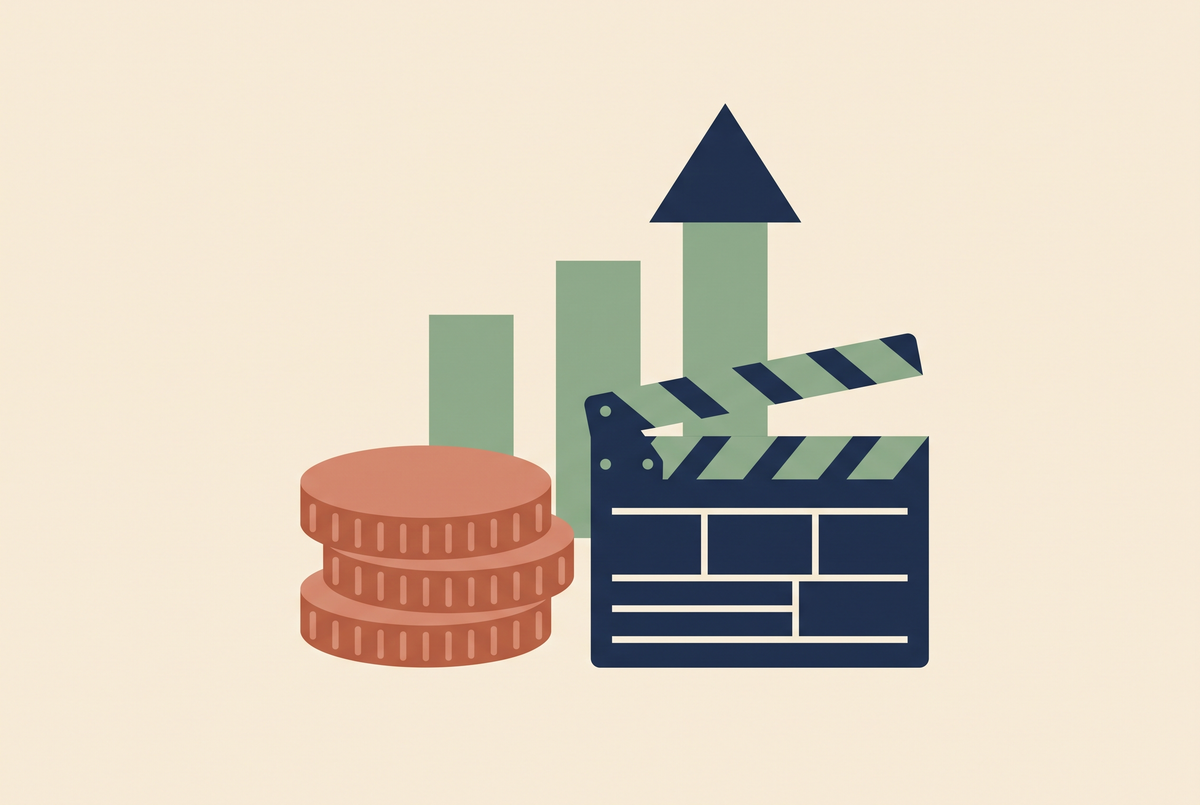 Flat vector illustration of a cost breakdown chart for one AI video, cream background