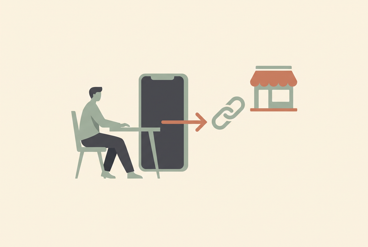 Flat vector illustration of a creator publishing a video with an affiliate link, cream background