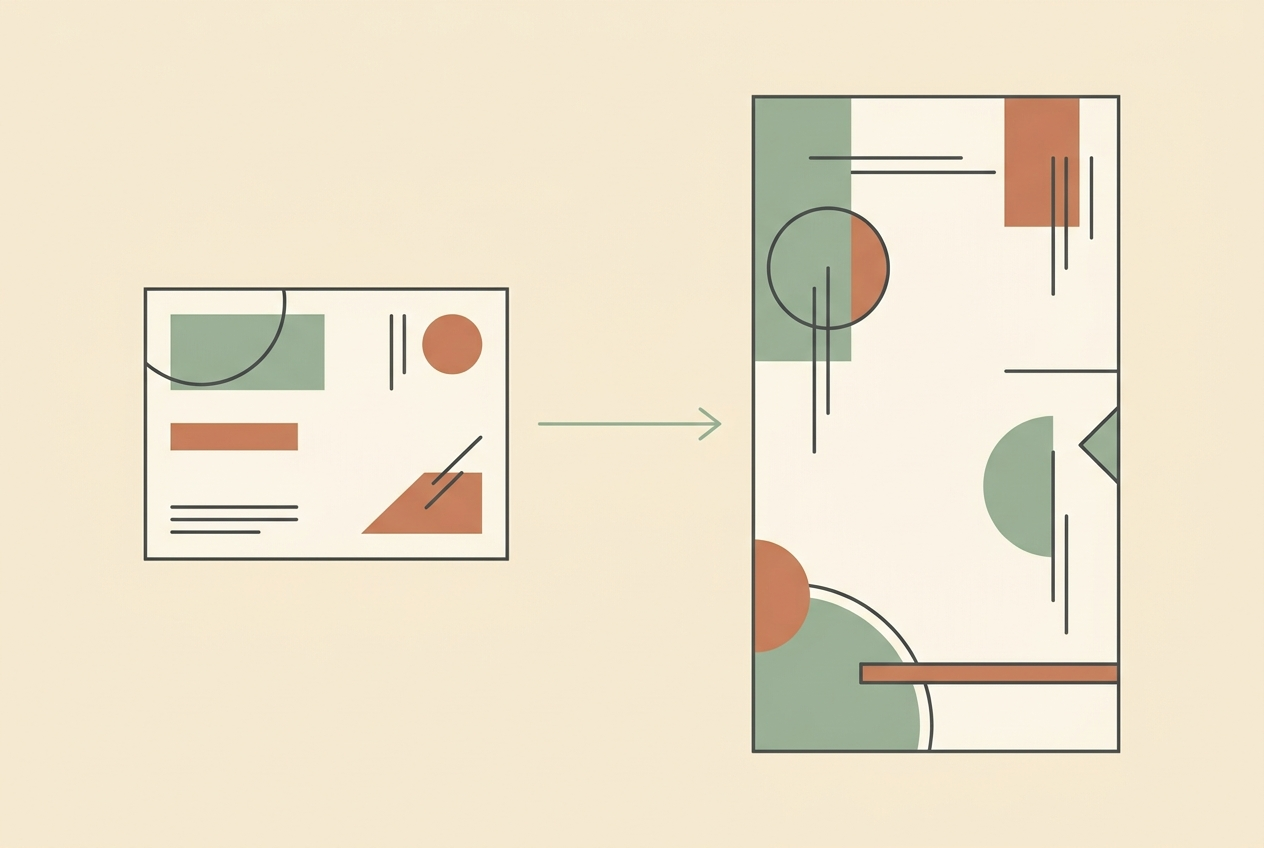 Flat vector illustration of a reference photo feeding into a vertical video frame